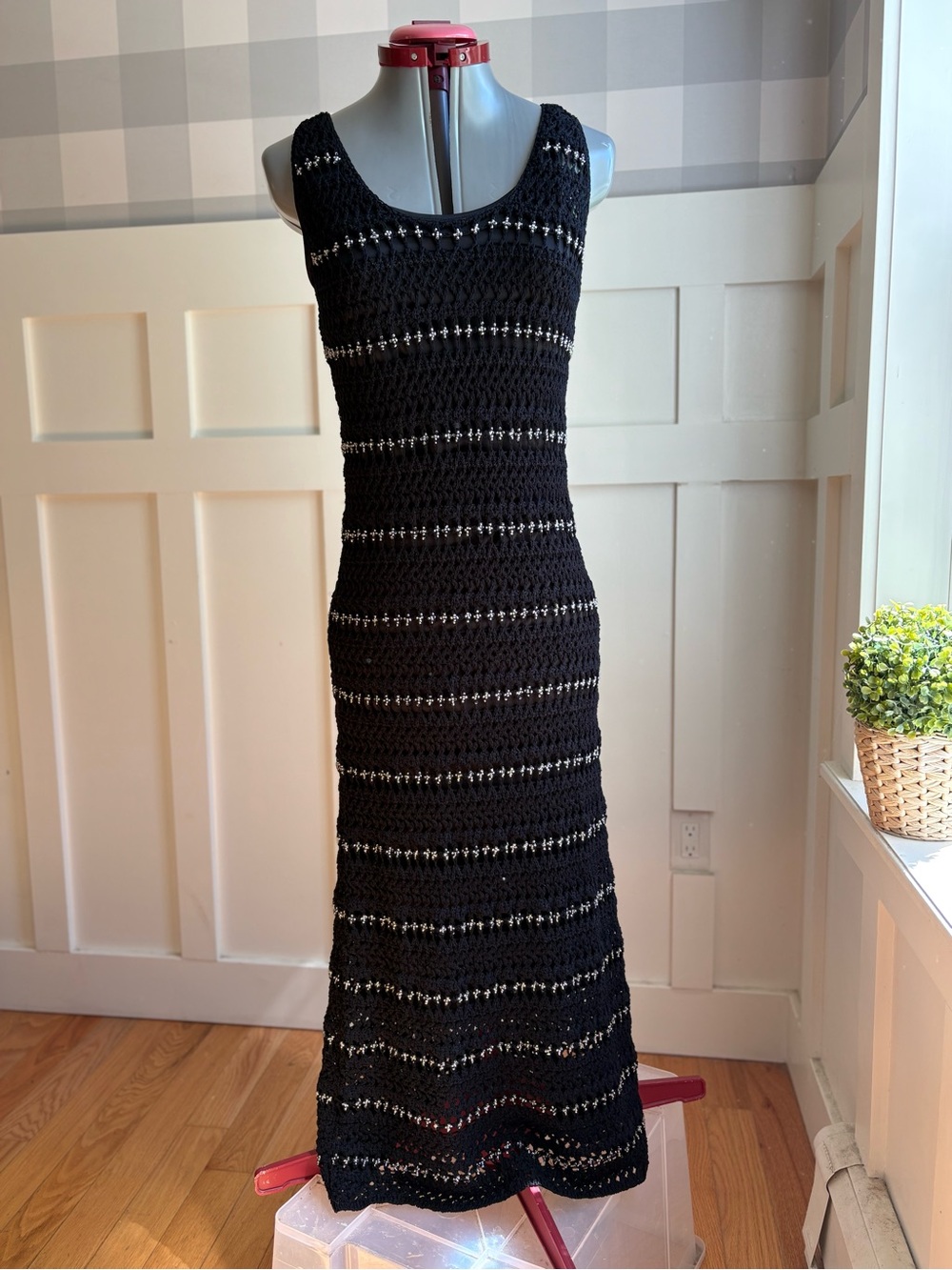 Zara Black Beading Crochet Maxi Dress Small - Picture 9 of 11